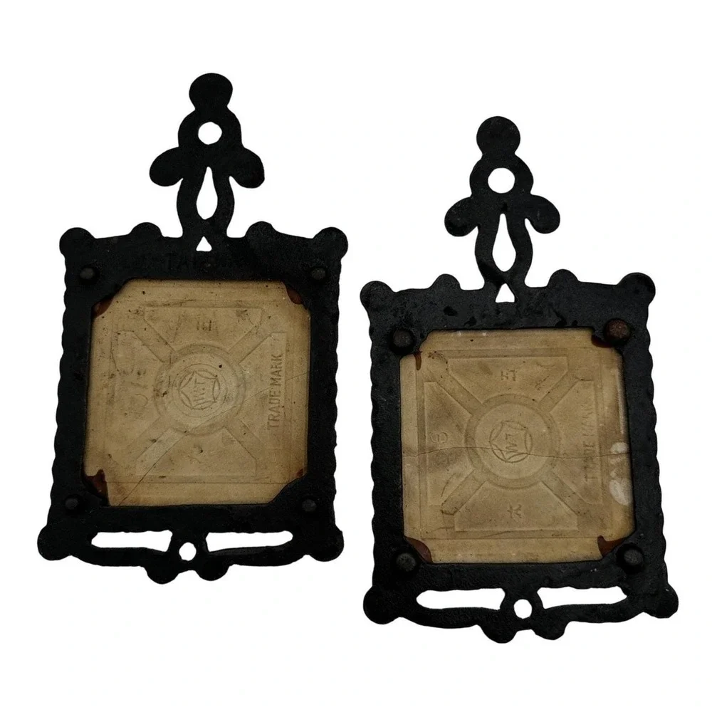 Vintage Cast Iron Trivets with Tile Inserts God Bless Our‎ Home Kitchen
